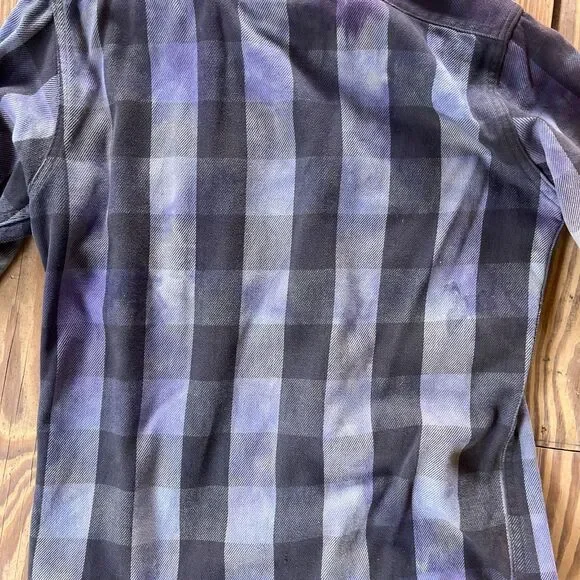 Handmade Tie Dye Purple & Black Plaid Utility Shirt Shacket - Unisex Size Large - Picture 6 of 9